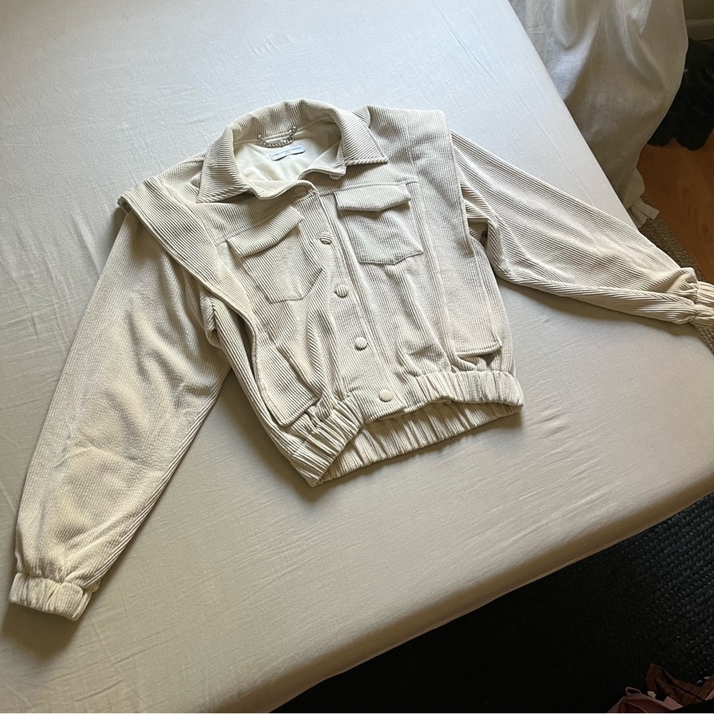 Maria Vittoria Paolillo cream ivory corduroy structured boxy cropped jacket